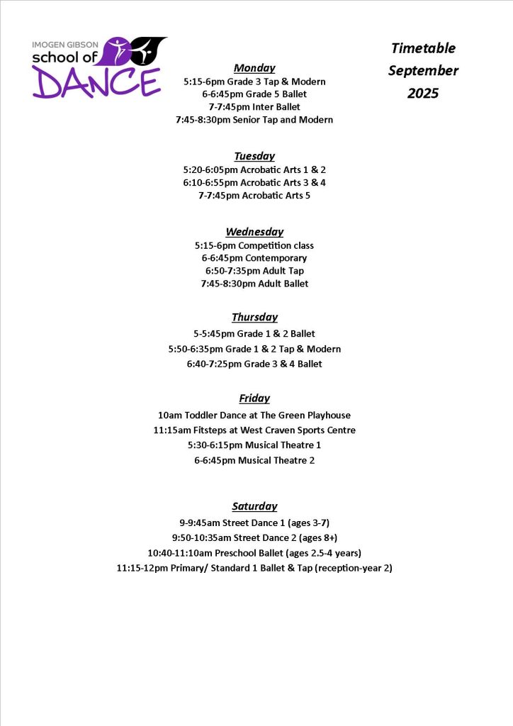 Timetable Sep 25 update